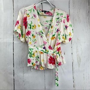 Floral wrap style crop top with wing sleeves